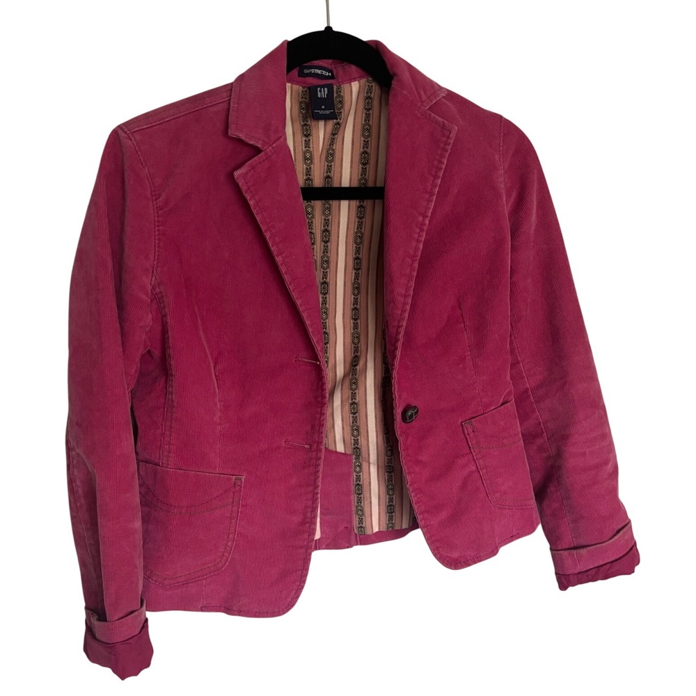 Gap Pink Corduroy Blazer Jacket Women 0 Stretch Two Button Tailored Fine Wale